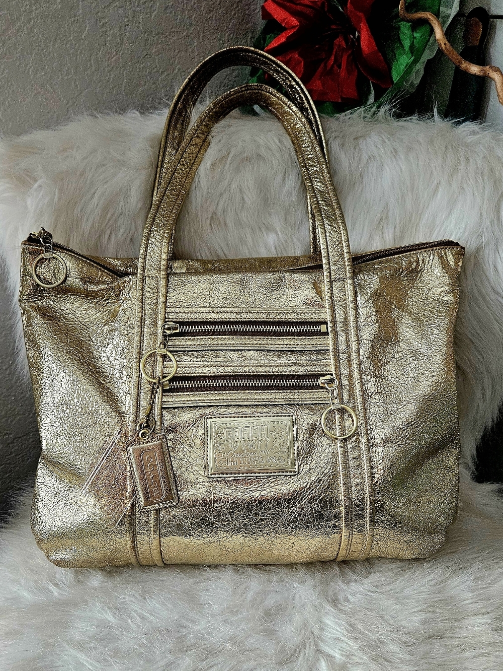 Gold Metallic Poppy Totebag Purse Handbag